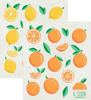 2 Wash & Wipe G-Cloth (Lemon & Orange) - Swedish Style Dish Cloth 2 Pack