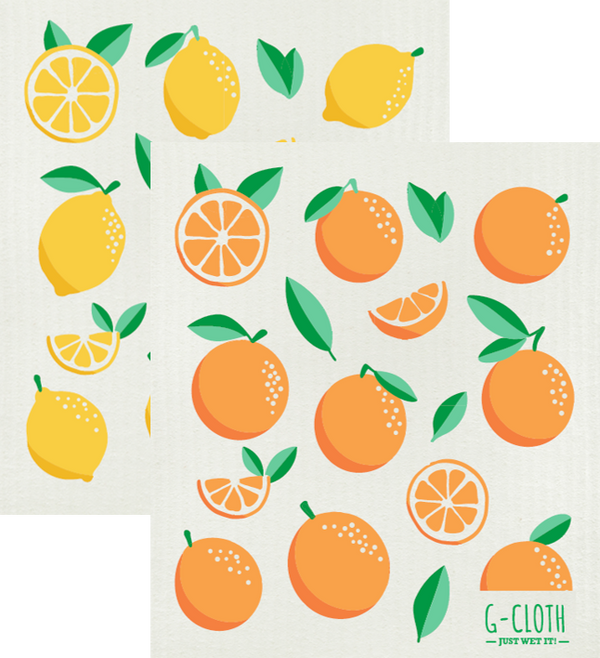 2 Wash & Wipe G-Cloth (Lemon & Orange) - Swedish Style Dish Cloth 2 Pack