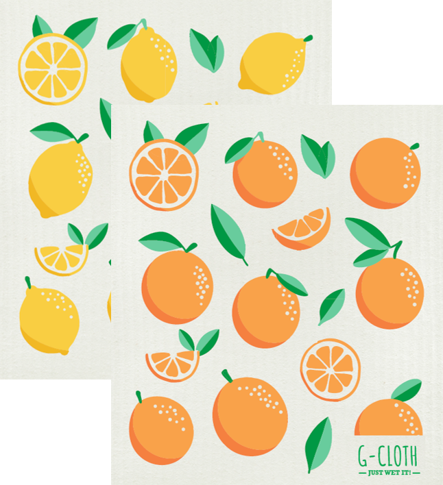 2 Wash & Wipe G-Cloth (Lemon & Orange) - Swedish Style Dish Cloth 2 Pack