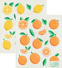 Load image into Gallery viewer, 2 Wash &amp; Wipe G-Cloth (Lemon &amp; Orange) - Swedish Style Dish Cloth 2 Pack
